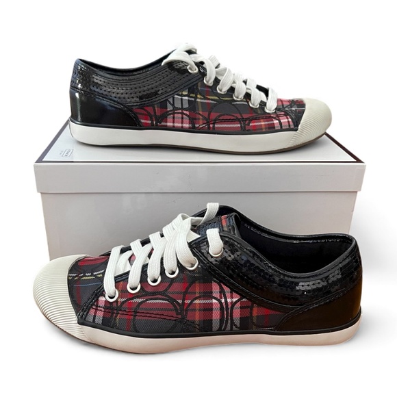 EUC - Coach Women's Shoes Zorra Plaid Sequins Sneakers Size 7 **Worn Once** - Picture 5 of 10